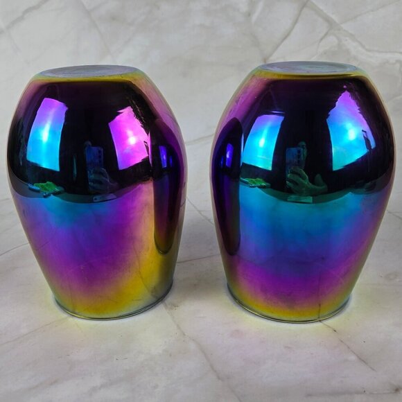 Rainbow Fusion Stemless Wine Glasses Set of 2 Glass Mirror Reflective Glass - Picture 4 of 6